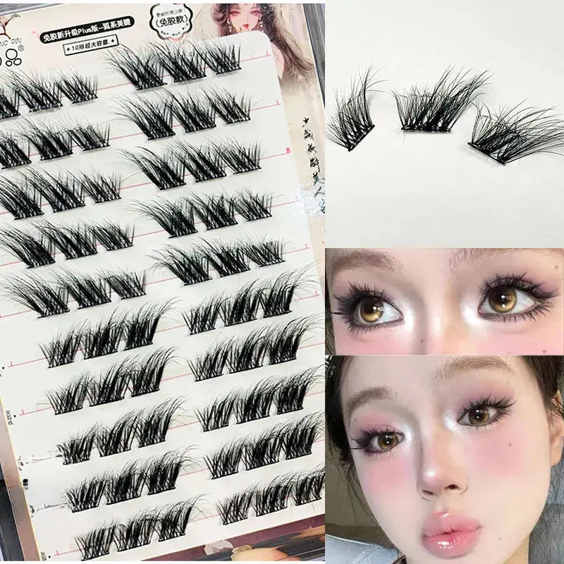 Glue-free and Make-up-free False Eyelashes 5D Fox False Eyelashes Self-adhesive Individual Eyelashes Dense Curls Eye Lashes J&M Cheap Store