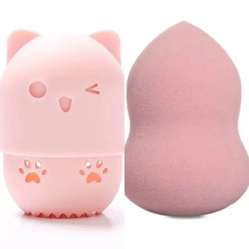 Colorful Cat  Portable Powder Puff Holder Sponge Make Up Drying Cases Soft Silicone Cosmetic Sponge Boxs Holder with Beauty Eggs J&M Cheap Store