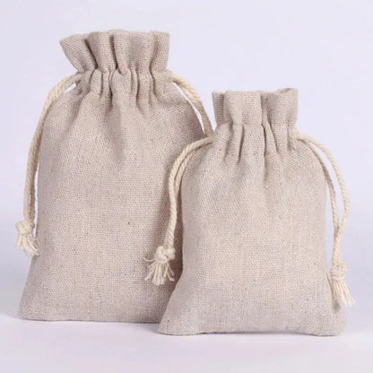 Natural Linen Ribbon Gift Bags 8x11cm 9x12cm 10x15cm 13x17cm 50pcs/Lot Jute Drawstring Dust Sack Jewelry Pouch J&M Cheap Store