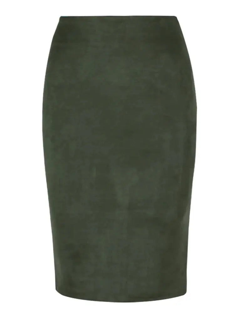 Sexy Multi Color Suede Midi Pencil Skirt Women 2024 Fashion Elastic High Waist Office Lady Bodycon Skirts Saias - J&M Cheap Store