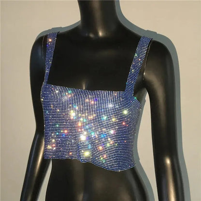 2023 Glitter Nightclub Backless Rhinestone Tank Top Women Sexy Metal Crystal Diamonds Sequined Night Club Party Wear Crop Top J&M Cheap Store