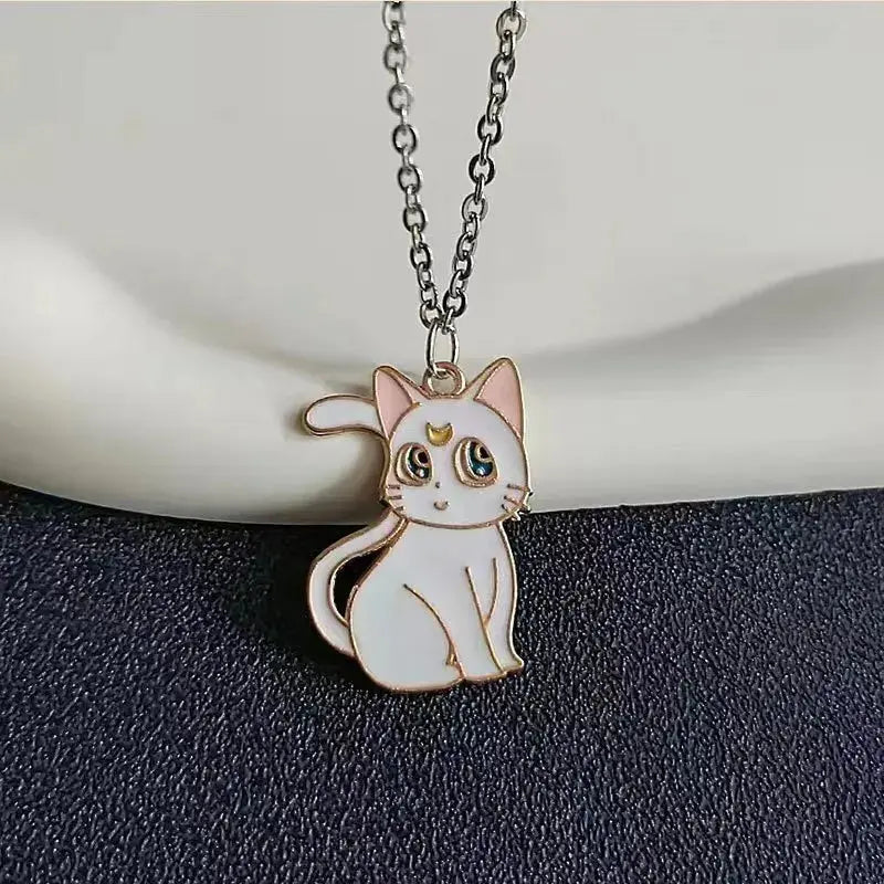 Fashion Sailor Moon Cat Pendant Necklace for Women Cute Anime Geometry Titanium Steel Couple Sweater Chain Jewelry Lover Gifts J&M Cheap Store