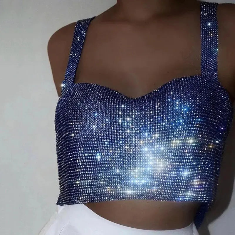 2023 Glitter Nightclub Backless Rhinestone Tank Top Women Sexy Metal Crystal Diamonds Sequined Night Club Party Wear Crop Top J&M Cheap Store