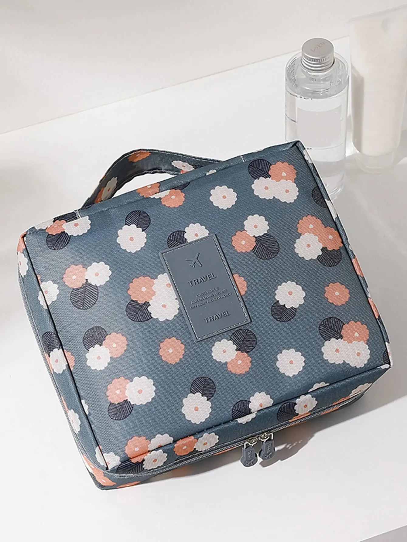 1pcs Multifunctional Make up Bag Floral Print Letter Patch Decor Toiletry Travel Bag Portable Cosmetic bag Waterproof Wash Bag J&M Cheap Store