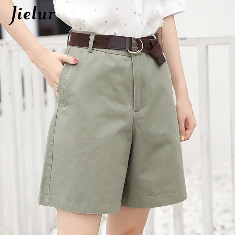 Jielur Shorts All-match 4 Solid Color Sashes Casual Shorts Women A-line High Waist Slim Short Femme Chic S-XXL Ladies Bottom - J&M Cheap Store