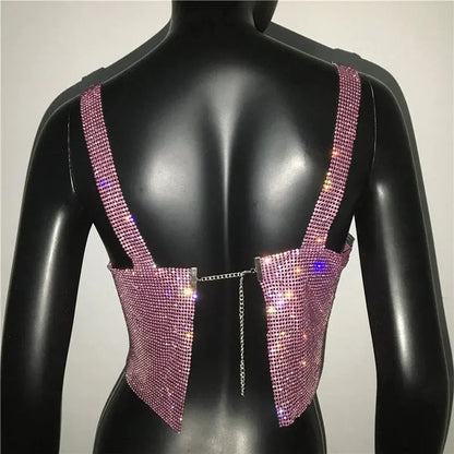 2023 Glitter Nightclub Backless Rhinestone Tank Top Women Sexy Metal Crystal Diamonds Sequined Night Club Party Wear Crop Top J&M Cheap Store