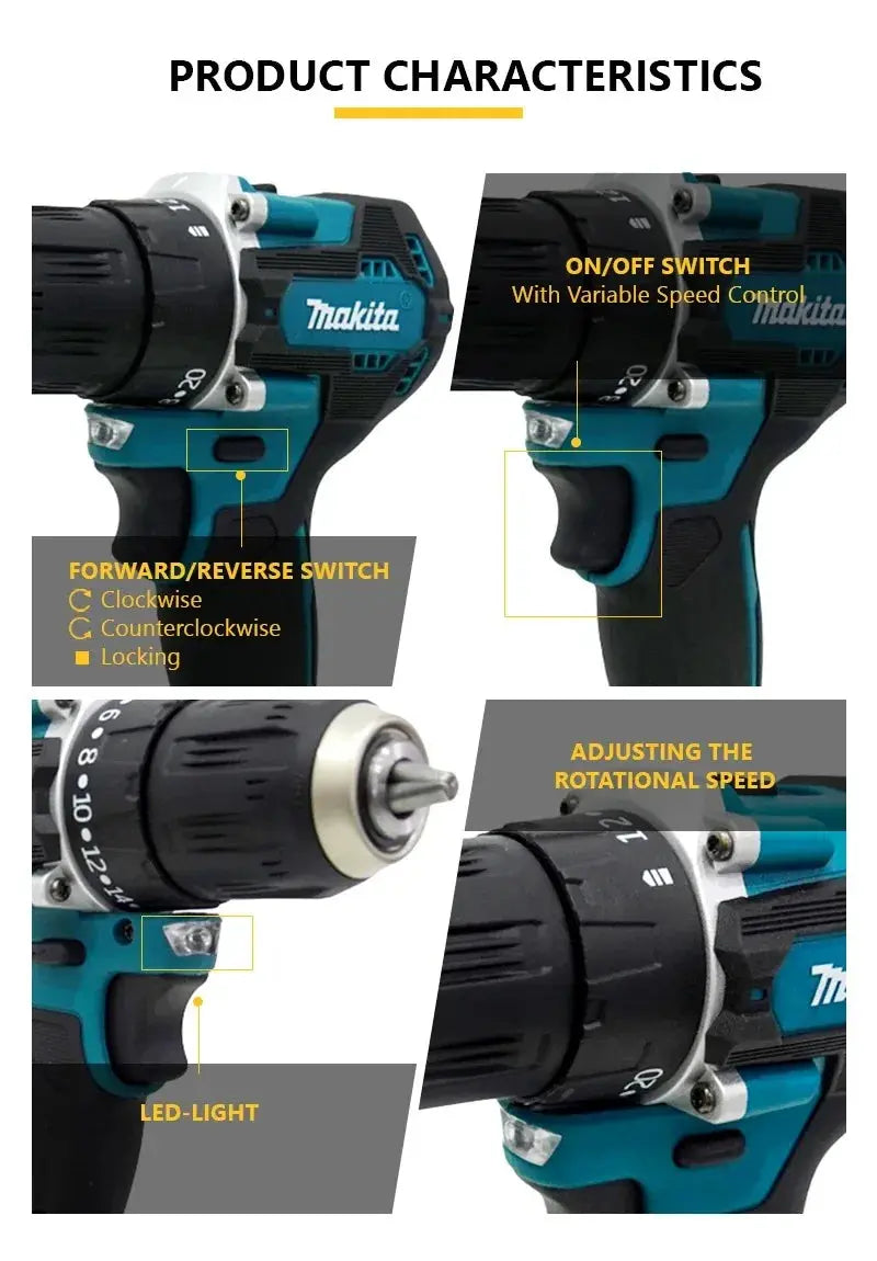 Makita DDF487 Screwdriver Cordless Percussion Drill 18V Electric Variable Speed Brushless Motor Impact Power Tools Power Drill - J&M Cheap Store