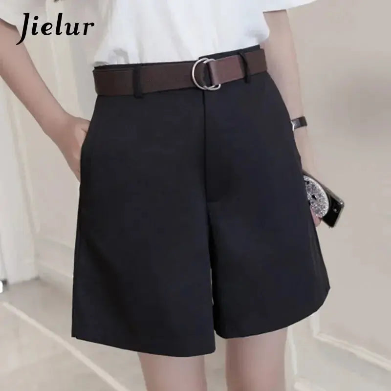 Jielur Shorts All-match 4 Solid Color Sashes Casual Shorts Women A-line High Waist Slim Short Femme Chic S-XXL Ladies Bottom - J&M Cheap Store