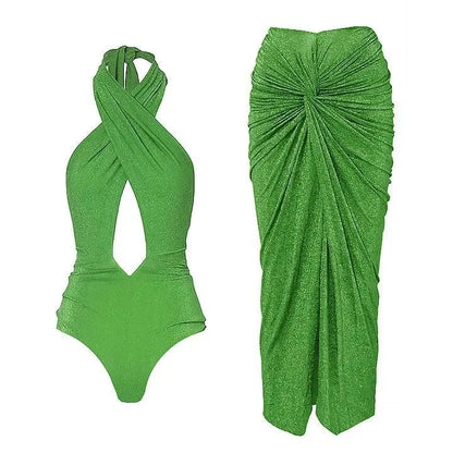 Retro Bikini Flower Print Fashion One Piece Swimsuit And Cover Up Skirt Tight Women's Bandage Summer Beach Luxury Elegant J&M Cheap Store