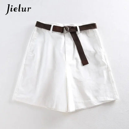 Jielur Shorts All-match 4 Solid Color Sashes Casual Shorts Women A-line High Waist Slim Short Femme Chic S-XXL Ladies Bottom - J&M Cheap Store