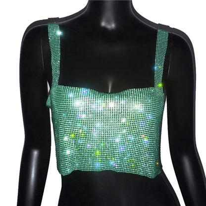 2023 Glitter Nightclub Backless Rhinestone Tank Top Women Sexy Metal Crystal Diamonds Sequined Night Club Party Wear Crop Top J&M Cheap Store