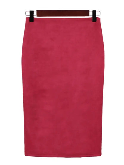 Sexy Multi Color Suede Midi Pencil Skirt Women 2024 Fashion Elastic High Waist Office Lady Bodycon Skirts Saias - J&M Cheap Store