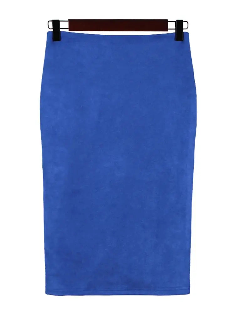 Sexy Multi Color Suede Midi Pencil Skirt Women 2024 Fashion Elastic High Waist Office Lady Bodycon Skirts Saias - J&M Cheap Store