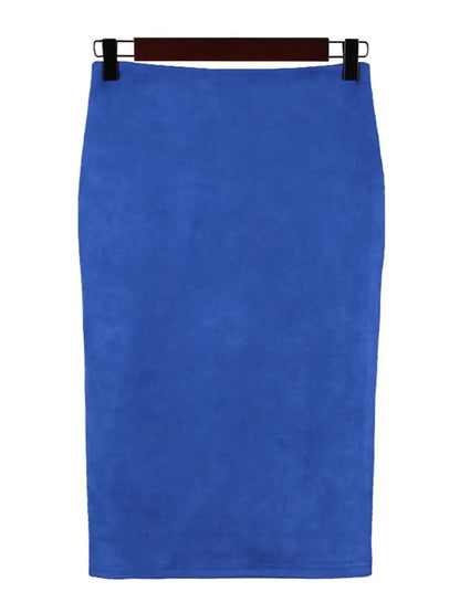 Sexy Multi Color Suede Midi Pencil Skirt Women 2024 Fashion Elastic High Waist Office Lady Bodycon Skirts Saias - J&M Cheap Store