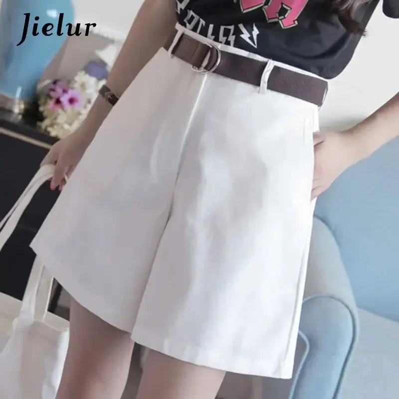 Jielur Shorts All-match 4 Solid Color Sashes Casual Shorts Women A-line High Waist Slim Short Femme Chic S-XXL Ladies Bottom - J&M Cheap Store