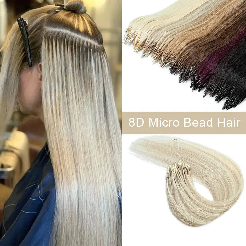 8D Micro Bead Hair Extensions Human Hair Nano Ring Invisible Mini Silicon Beads Black Brown Blonde Microlink Hair Extensions J&M Cheap Store