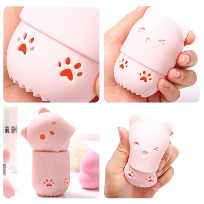 Colorful Cat  Portable Powder Puff Holder Sponge Make Up Drying Cases Soft Silicone Cosmetic Sponge Boxs Holder with Beauty Eggs J&M Cheap Store