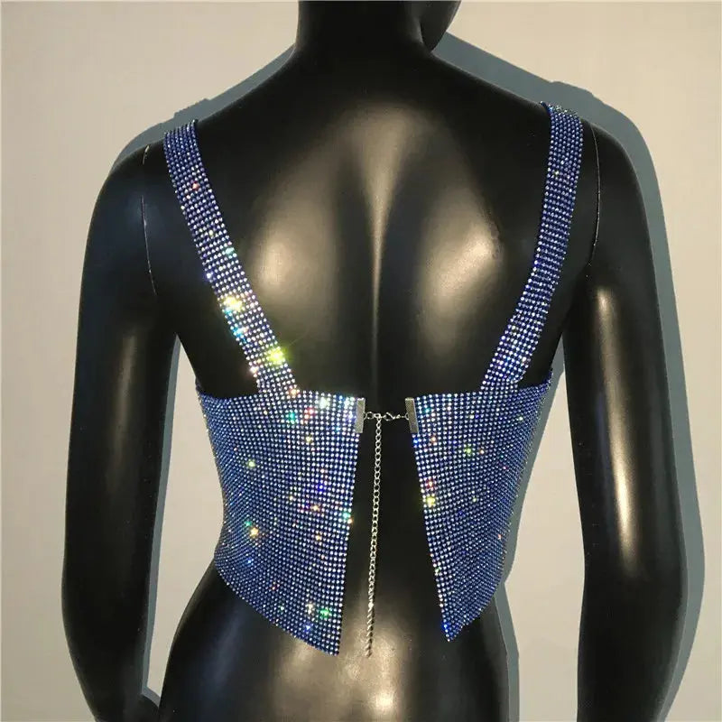 2023 Glitter Nightclub Backless Rhinestone Tank Top Women Sexy Metal Crystal Diamonds Sequined Night Club Party Wear Crop Top J&M Cheap Store