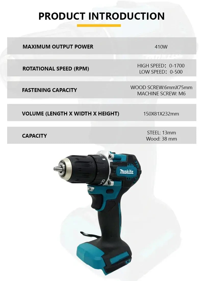 Makita DDF487 Screwdriver Cordless Percussion Drill 18V Electric Variable Speed Brushless Motor Impact Power Tools Power Drill - J&M Cheap Store