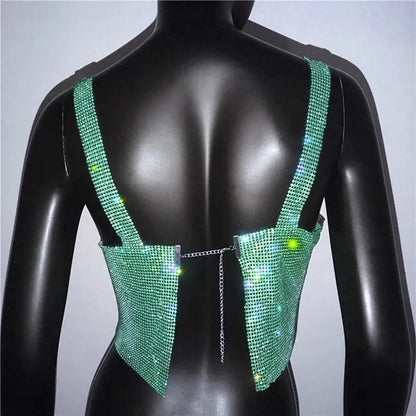 2023 Glitter Nightclub Backless Rhinestone Tank Top Women Sexy Metal Crystal Diamonds Sequined Night Club Party Wear Crop Top J&M Cheap Store