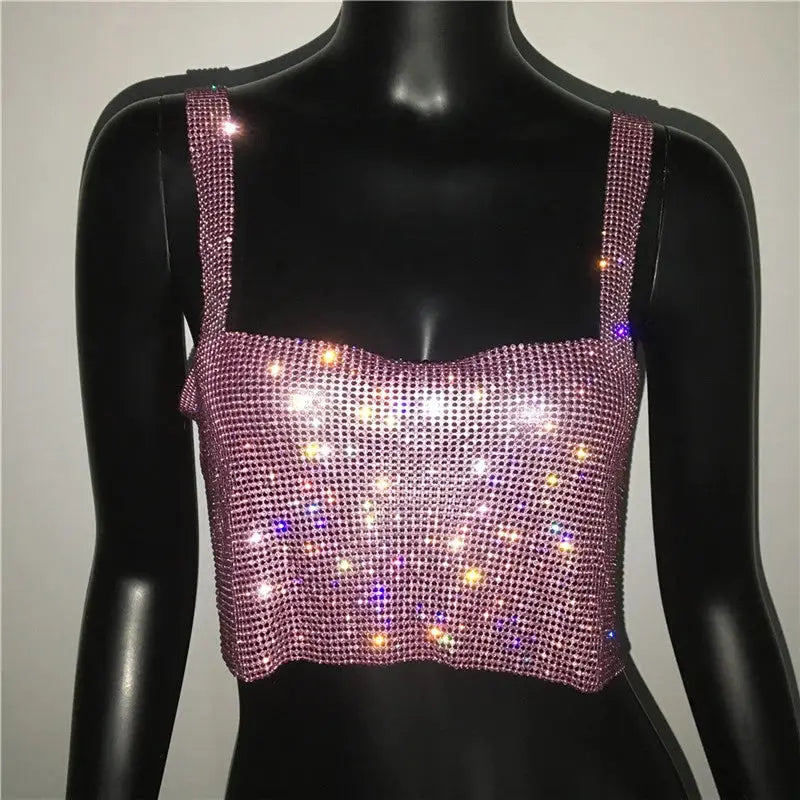 2023 Glitter Nightclub Backless Rhinestone Tank Top Women Sexy Metal Crystal Diamonds Sequined Night Club Party Wear Crop Top J&M Cheap Store