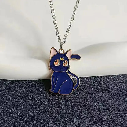 Fashion Sailor Moon Cat Pendant Necklace for Women Cute Anime Geometry Titanium Steel Couple Sweater Chain Jewelry Lover Gifts J&M Cheap Store