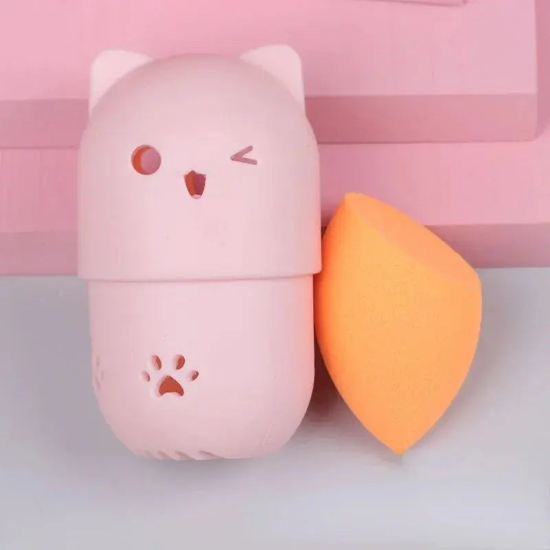 Colorful Cat  Portable Powder Puff Holder Sponge Make Up Drying Cases Soft Silicone Cosmetic Sponge Boxs Holder with Beauty Eggs J&M Cheap Store