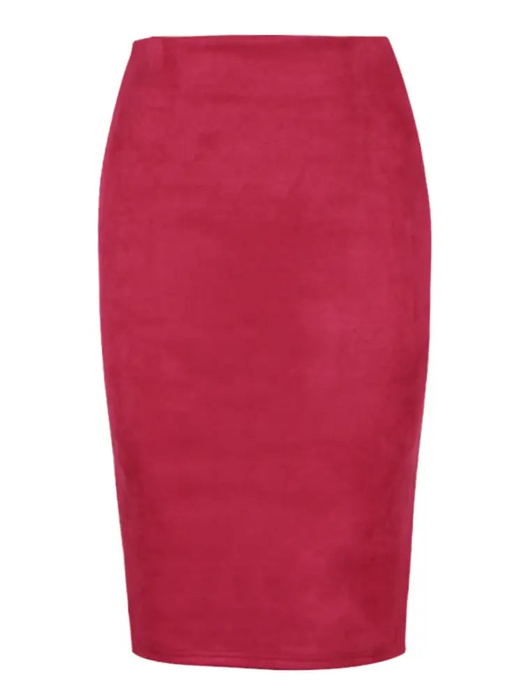 Sexy Multi Color Suede Midi Pencil Skirt Women 2024 Fashion Elastic High Waist Office Lady Bodycon Skirts Saias - J&M Cheap Store