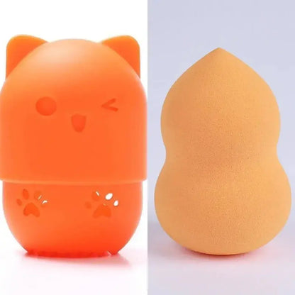 Colorful Cat  Portable Powder Puff Holder Sponge Make Up Drying Cases Soft Silicone Cosmetic Sponge Boxs Holder with Beauty Eggs J&M Cheap Store