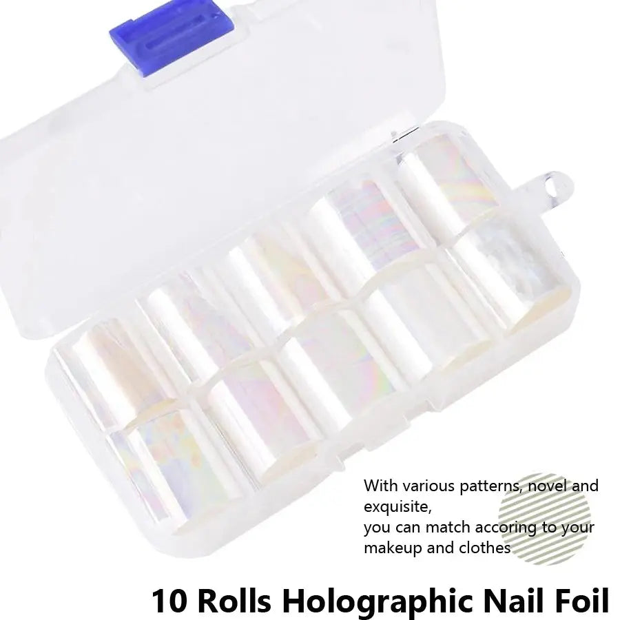 10 Rollen Nagelkunst Galaxy Folie Set, Transparente Holographische Transferfolie, Laser Starry Sky Aufkleber Maniküre Set J&M Cheap Store