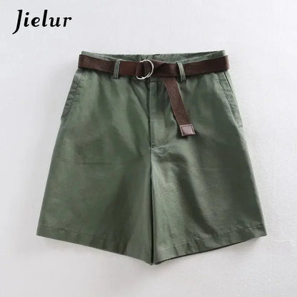 Jielur Shorts All-match 4 Solid Color Sashes Casual Shorts Women A-line High Waist Slim Short Femme Chic S-XXL Ladies Bottom - J&M Cheap Store