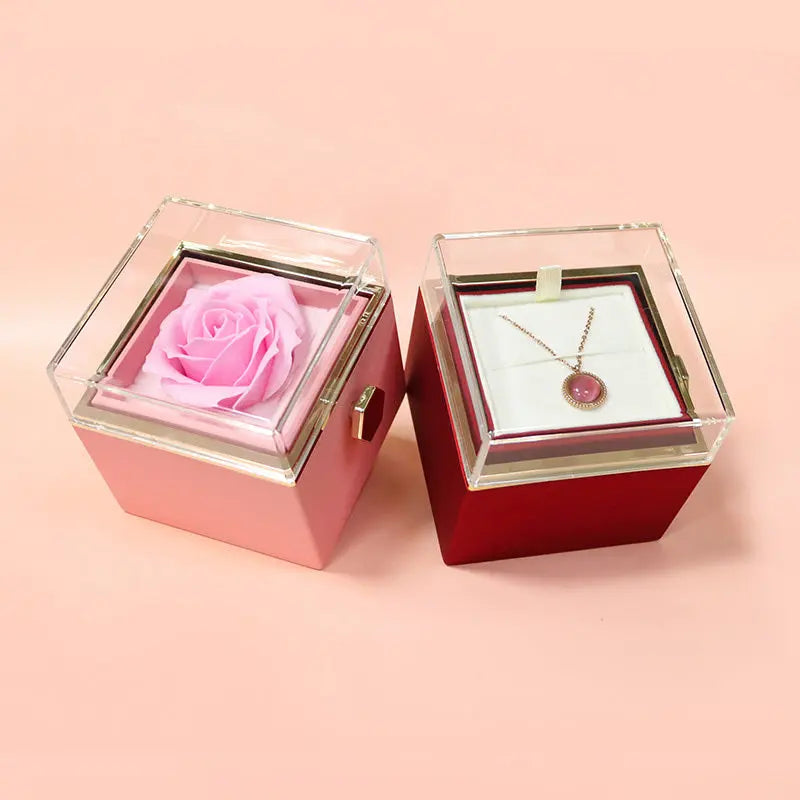 Rotating Soap Flower Rose Gift Box Creative Rotating Rose Jewelry Packaging Box Valentine's Day Gift For Women J&M Cheap Store