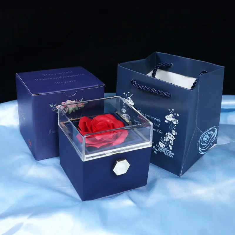 Rotating Soap Flower Rose Gift Box Creative Rotating Rose Jewelry Packaging Box Valentine's Day Gift For Women J&M Cheap Store