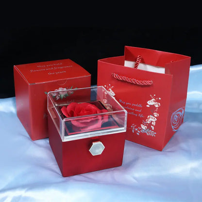 Rotating Soap Flower Rose Gift Box Creative Rotating Rose Jewelry Packaging Box Valentine's Day Gift For Women J&M Cheap Store