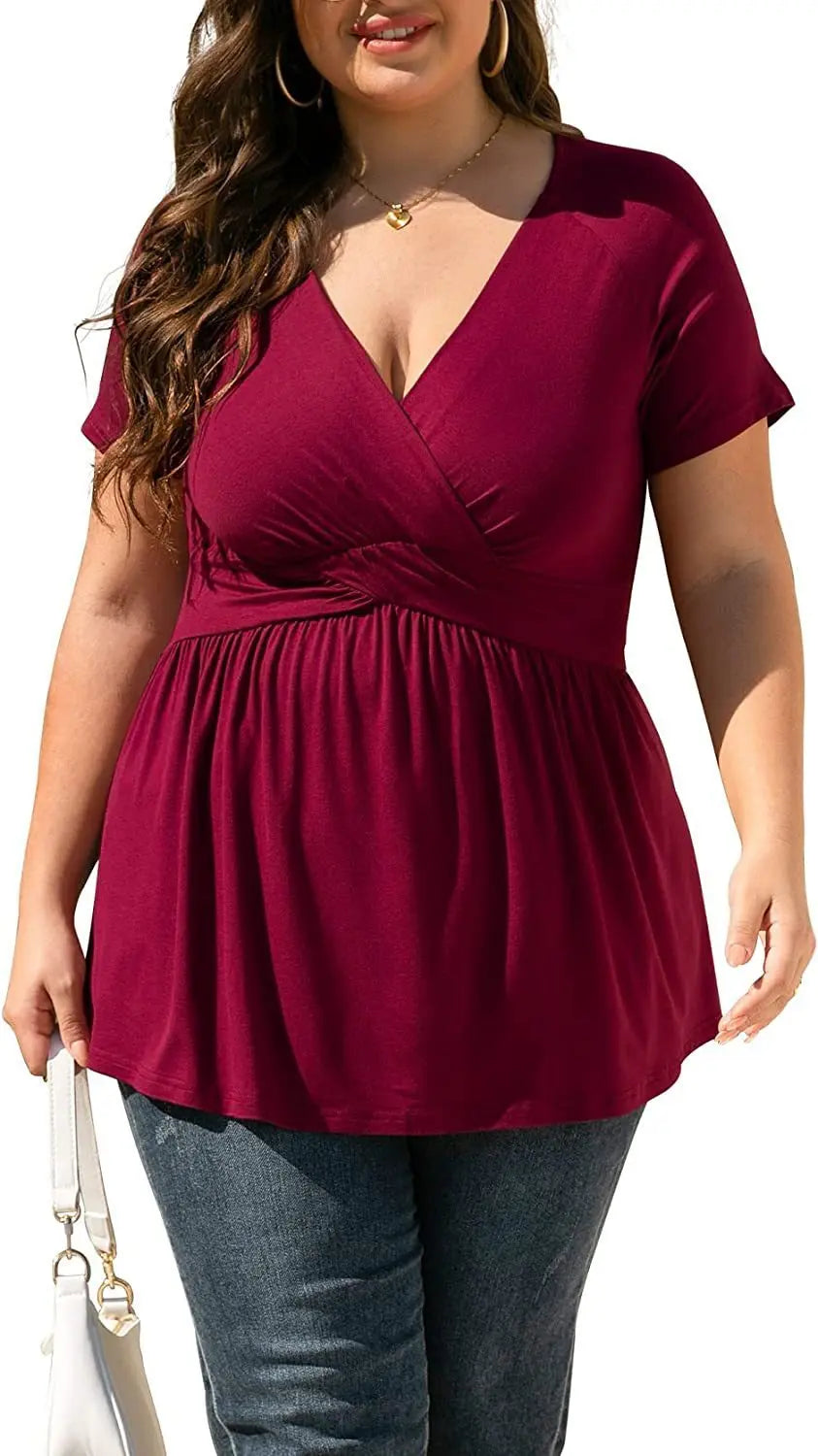 Women's Plus Size T-shirt V-neck Top J&M Cheap Store