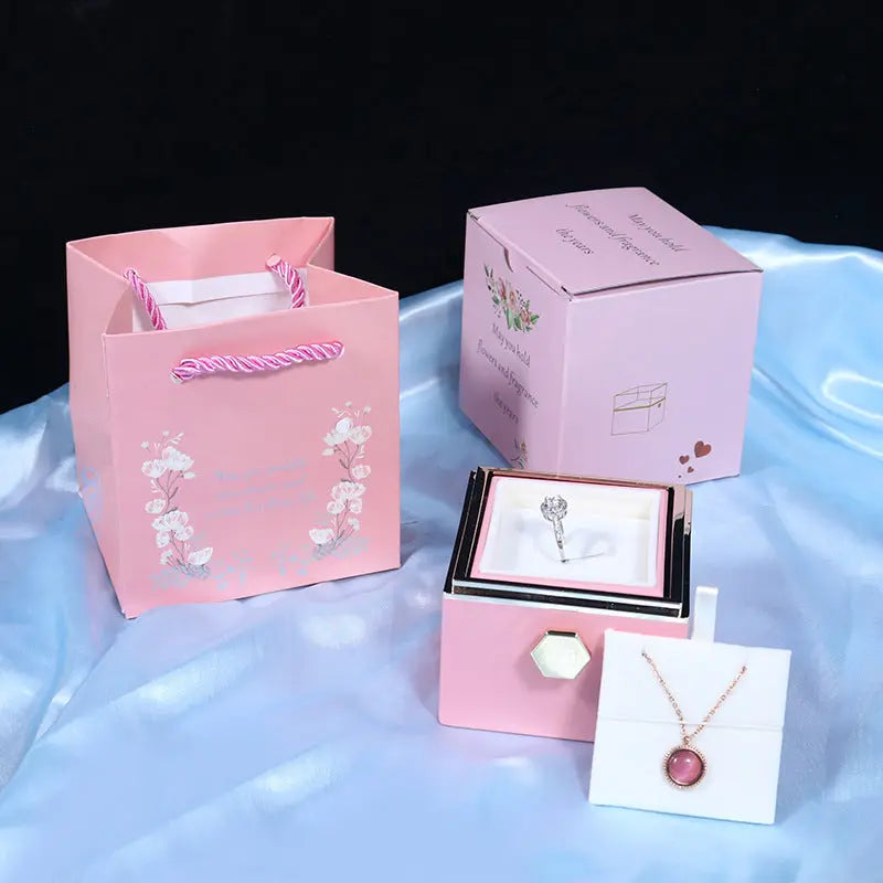 Rotating Soap Flower Rose Gift Box Creative Rotating Rose Jewelry Packaging Box Valentine's Day Gift For Women J&M Cheap Store