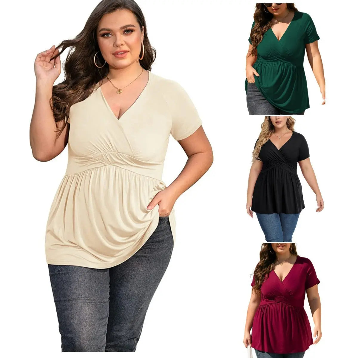 Women's Plus Size T-shirt V-neck Top J&M Cheap Store