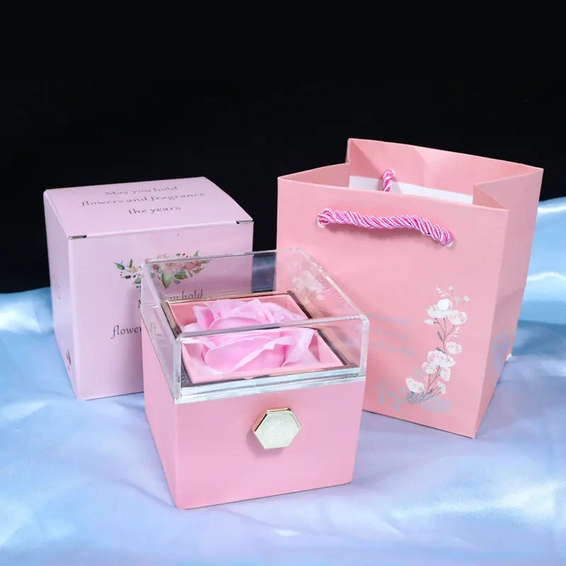 Rotating Soap Flower Rose Gift Box Creative Rotating Rose Jewelry Packaging Box Valentine's Day Gift For Women J&M Cheap Store