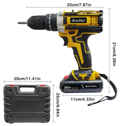 36VF Cordless Drill Driver Set Electric Screwdriver Kit, 2-Speed, 25+1 Torque Setting, LED Light, Power Drill Set With 2 Batteries, 1 Charger, Storage Case J&M Cheap Store